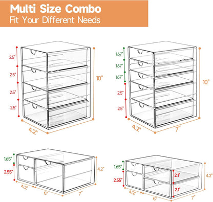 Makeup Drawer Storage Organizer with 24 Drawers, 4 Set Acrylic Office Desk Organization and Storage, Dustproof Drawer Organizer for Makeup, Office, Countertop, Jewelry, Pen, Desktop, Bathroom, Bedroom
