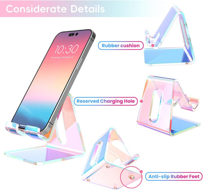 Crpich Acrylic Cell Phone Stand, Portable Clear Phone Stand for Desk, Compatible with Phone16 15 14 13 Pro Max Mini 12 11 Plus SE, Switch, Android Smartphone, Pad, Tablet, Desk Accessories