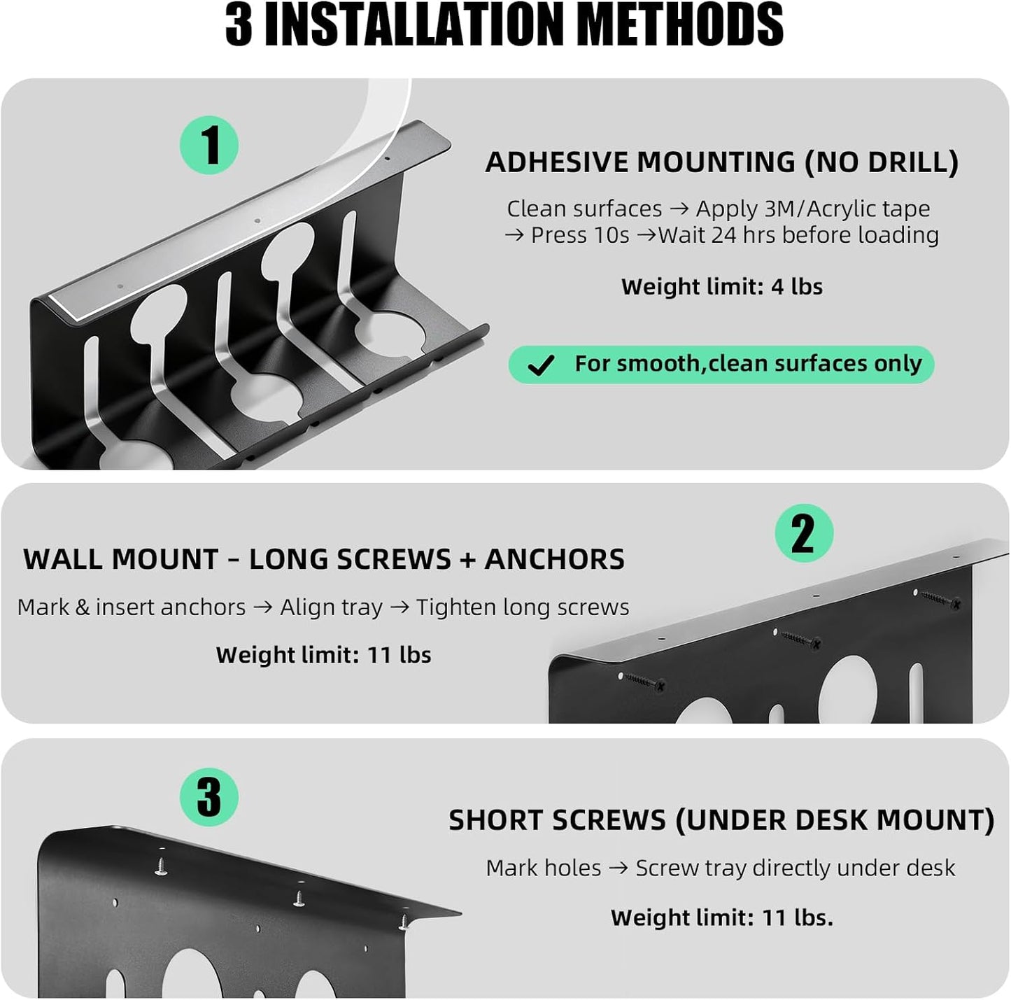 Under Desk Cable Management, 2 Pack 17" Cable Tray Organizer, No Drill or Screw Mount, Standing Desk Cable Management, Cord Organizer, White