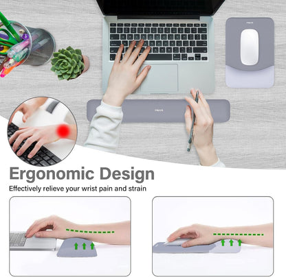 MOSISO Wrist Rest Support for Mouse Pad&Keyboard Set, Rectangular Ergonomic Mousepad Non-Slip Base Home/Office Pain Relief&Easy Typing Pad with Neoprene Cloth&Raised Silicone Lining, Green