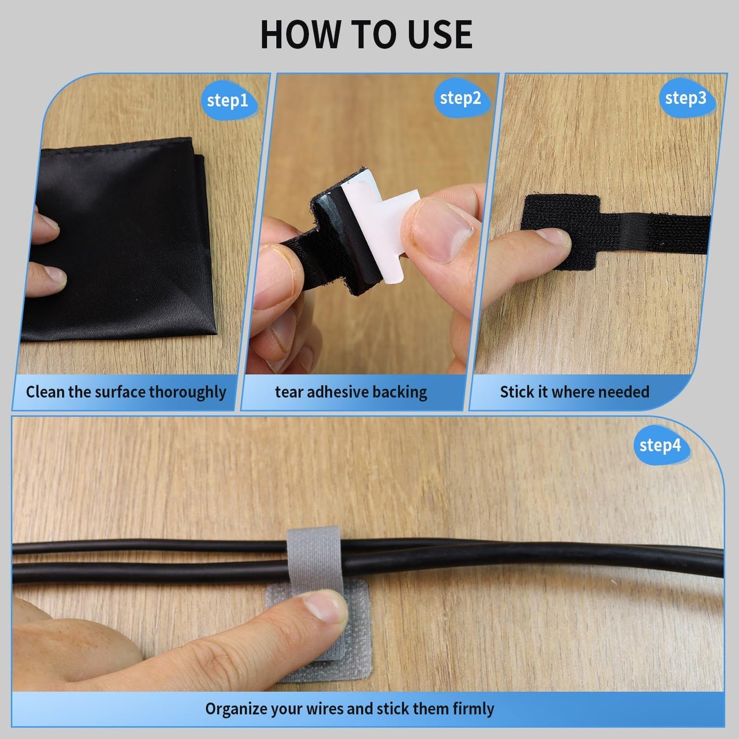 60 Pack Hook and Loop Cable Ties, Adhesive Cable Clips, Cord Organizer for Appliances,Suitable for Office And Home Use, Cable Ties Can Easily Organize Desktop Wires and Network Cables