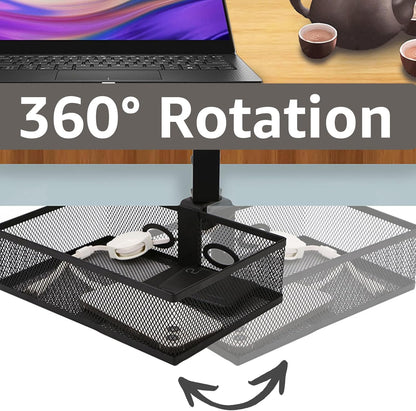 WOPPLXY Mesh Organizer and Swivel Pencil Drawer, Rotary Under Desk Drawer, Extra Sturdy C-Clamp Mount System and Easy to Install, 360 Rotatable Under Desk Storage Drawers (Black)