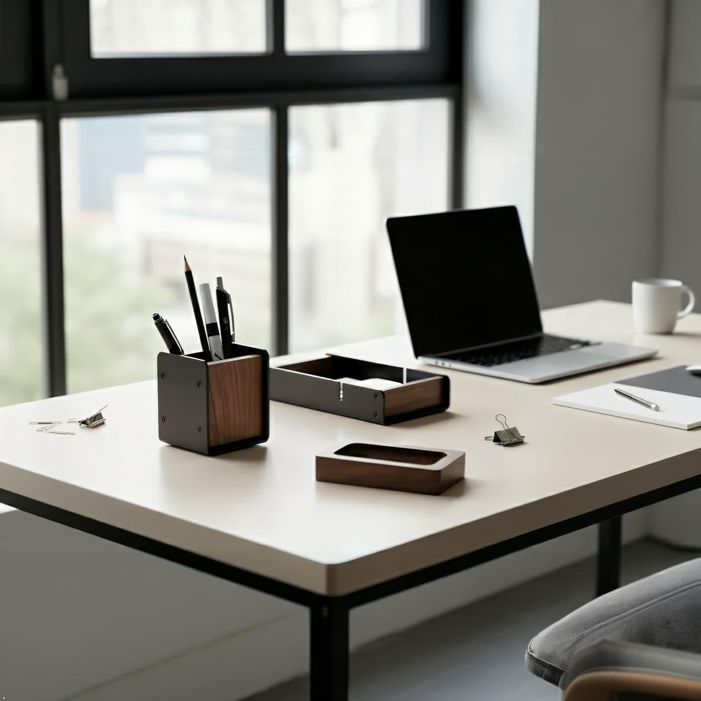 Walnut Desk Tray with Pen Holder Set, Solid Wooden Desk Drawer Organizer for Keys, Pen, Watch, Airpods, Earbuds, Cool Valet Tray for Men