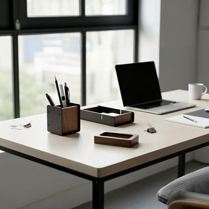 Walnut Desk Tray with Pen Holder Set, Solid Wooden Desk Drawer Organizer for Keys, Pen, Watch, Airpods, Earbuds, Cool Valet Tray for Men