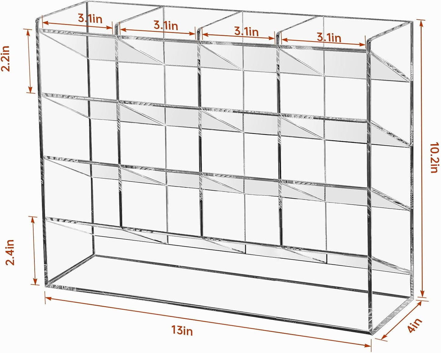 BEYGORM Acrylic Vertical Marker Organizer for 150 Markers with 13 Compartments, Clear Angled Pen & Pencil Holder, Large Desk Stationery & Art Supply Storage for Office & School (10.2 x 9.8 x 4 Inch)