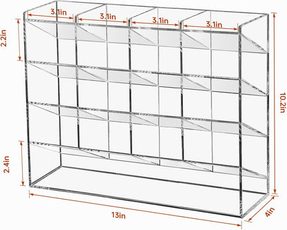 BEYGORM Acrylic Vertical Marker Organizer for 150 Markers with 13 Compartments, Clear Angled Pen & Pencil Holder, Large Desk Stationery & Art Supply Storage for Office & School (10.2 x 9.8 x 4 Inch)