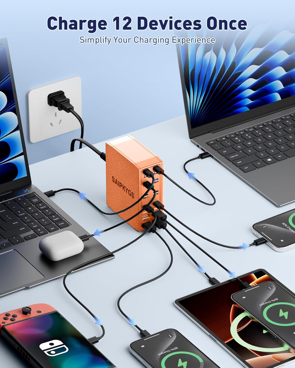 USB Charging Station (900W),12-Port USB C Charger Block with Dual 100W PD USB-C Fast Charging Station Hub for MacBook Pro/Air/All iPad Phone 17/16 15/14/13/Pro Max/Samsung Galaxy Note (Black)