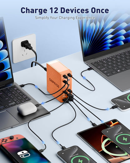 USB Charging Station (900W),12-Port USB C Charger Block with Dual 100W PD USB-C Fast Charging Station Hub for MacBook Pro/Air/All iPad Phone 17/16 15/14/13/Pro Max/Samsung Galaxy Note (Black)