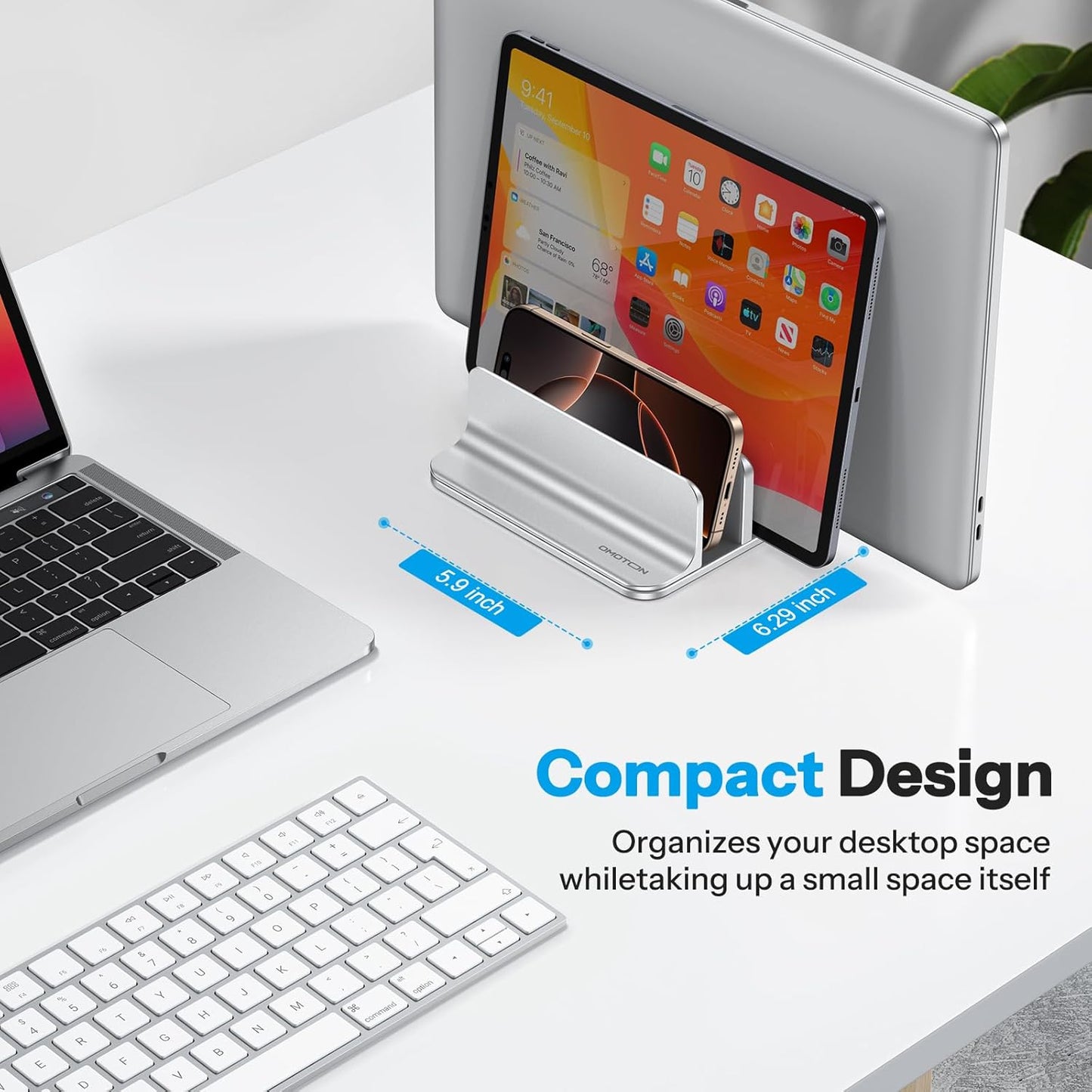OMOTON Vertical Laptop Stand [Updated 3-Slots Version], Desktop Aluminum Mac Book Stand with Adjustable Dock Size, Fits All Mac Book, Chrome Book and Gaming Laptops (Up to 17.3 inch), Starlight