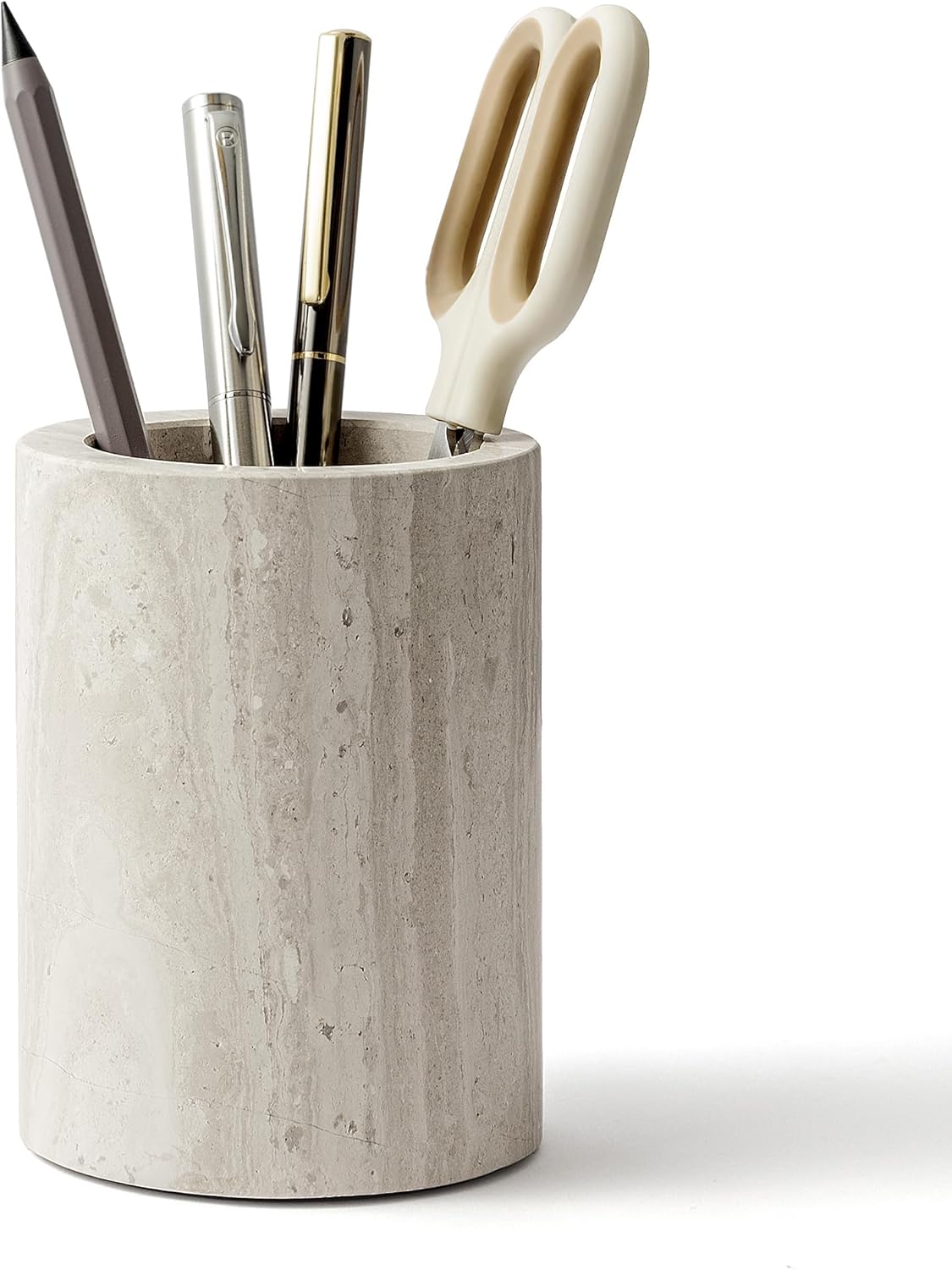 WORHE Pen Holder Stand Italy Natural Premium True Marble Makeup Brush Holders, Tableware Organizer Desk Pencil Cup for Home Office School Decor Dark Grey (DL012)