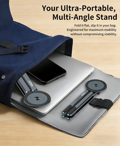 miley Portable Foldable Laptop Stand for Desk,Foldable Ergonomic,8-Level Height,with 13–17" Laptops,Aluminum Construction,Tripod Compatible,Portable with,Includes Storage Bag
