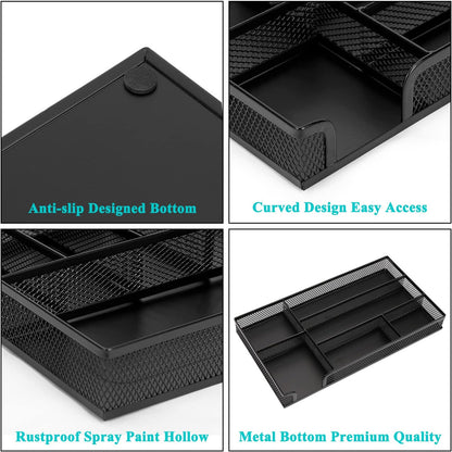 Desk Drawer Organizer, A4 Large Metal Mesh Desk Rrganizer Tray, Versatile Storage Box Set for Office Home Supplies,13 x 9 inches