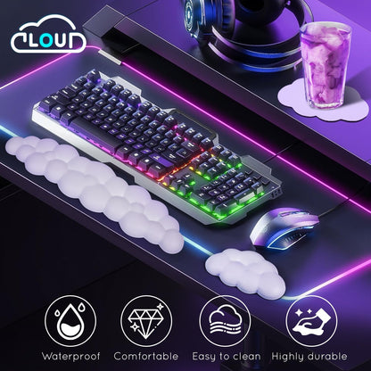 Cloud Wrist Rest for Computer Keyboard Arm Wrist Rest with Non-Slip Base Extended Wrist Rest Ergonomic Memory Foam for Keyboard and Mouse Typing Pain Relief, Office, Gaming, Computer