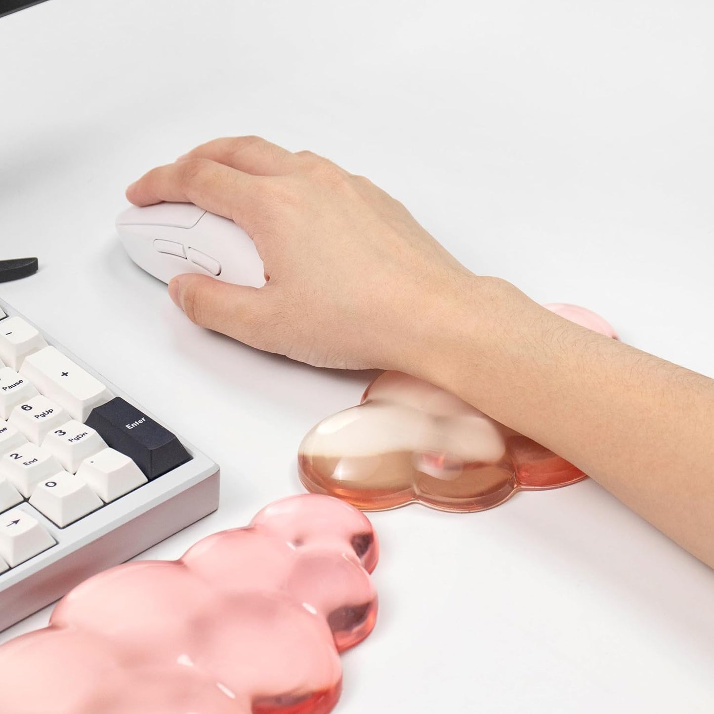 Gel Keyboard and Mouse Wrist Rest Set – Clear Cloud Wrist Rest for Computer Keyboard 60%/68%/75%, Comfort & Support for Typing and Gaming(Purple Green)