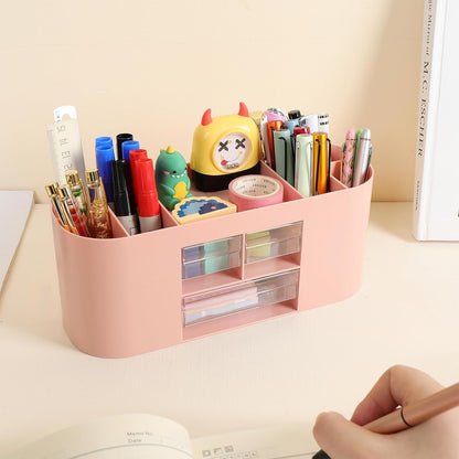 INSTOME Pencil Pen Holder for Desk with 3 Drawers - All-In-One Desk Organizer - Perfect Desk Accessories for Office Use - Stylish & Convenient Desk Organizers and Accessories (Beige)