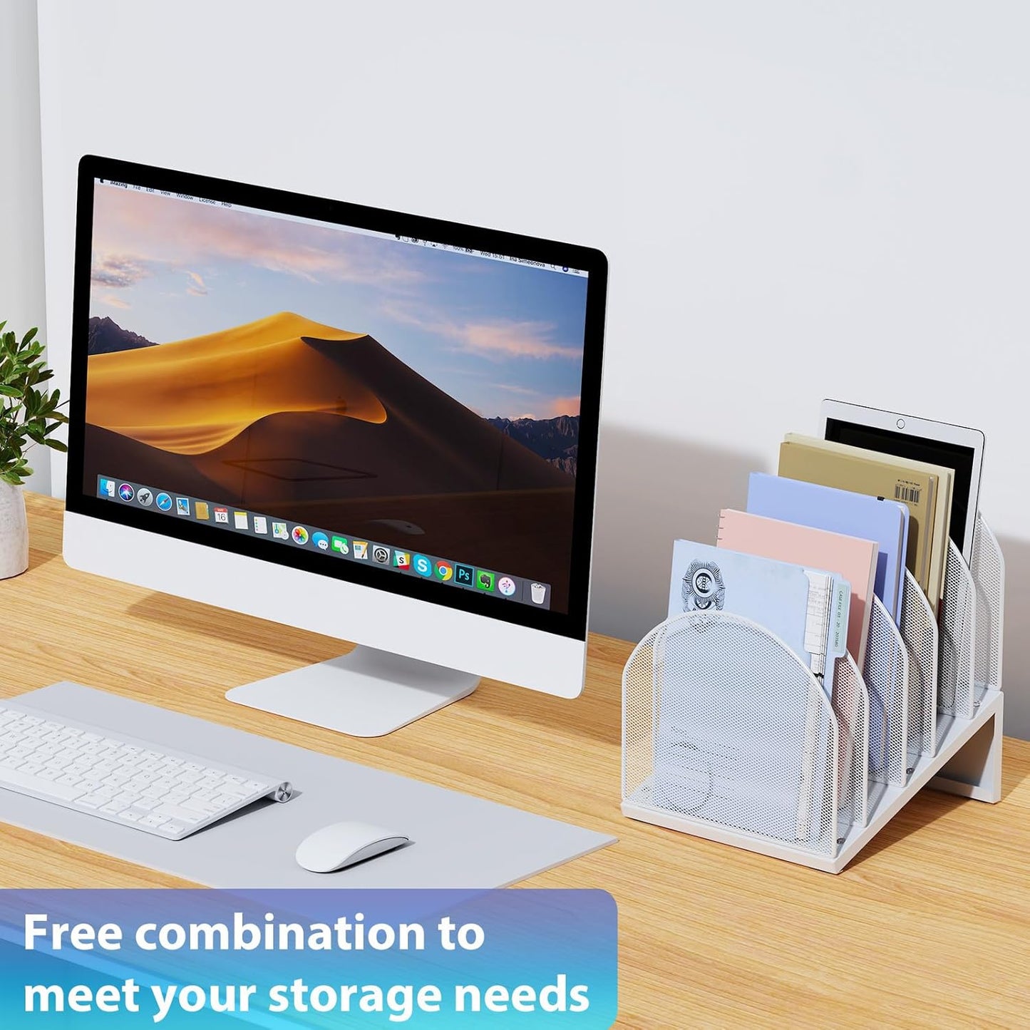 gianotter Desktop File Organizer, Desk Organizer with 5 Compartments, Paper Organizer for Desk, Workspace Organizers for Office Supplies (Black, Upright Style)