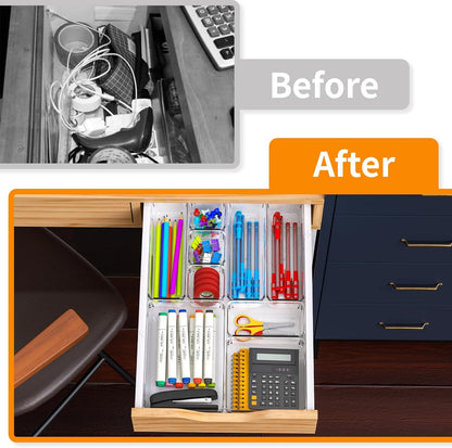 Yieach 60 Pc Clear Plastic Drawer Organizer Set,5 Sizes In Drawer Trays for Bathroom,Office,Kitchen Cabinet and Vanity Organizers,Desk Organizer Bins for Jewelry,Cosmetic,Utensil,Junk