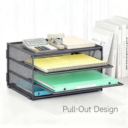 Lavatino 3-Tier Letter Tray Desk Paper Organizer – Black Mesh Metal File Tray Organizer for Desk, Office Supplies & Home Organization | Fits A4/Letter Paper, Mail, Magazines and Office Accessories