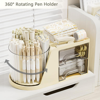 360 Degree Rotating Pencil Pen Holder for Desk , Cute Desk Pen Organizers Desktop Storage Stationery Supplies Cup Pot for Office School Home Art Supply Accessories Caddy Makeup Brush Holder White