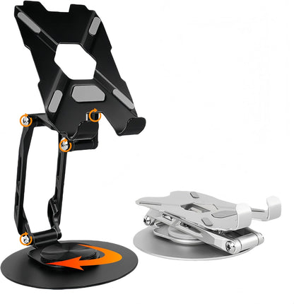 All-Metal Cell Phone Stand 360° Rotatable & Height Adjustable - 25KG Super Load-Bearing, Foldable Desk Stand for Phone, Compatible with iPhone 17/16/15/14, Nintendo Switch, Silver