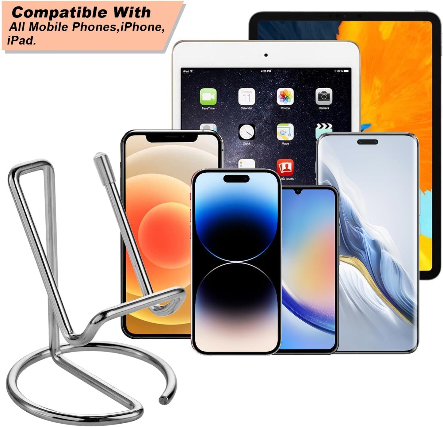 ROPOSY Cell Phone Stand for Desk, Cute Metal Gold Cell Phone Stand Holder Desk Accessories, Compatible with All Mobile Phones, iPhone, iPad