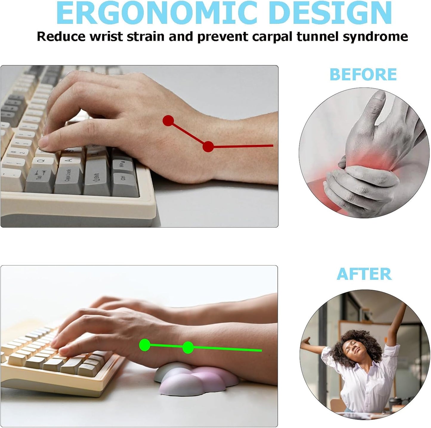 Ergonomic Keyboard Wrist Rest, PU Leather Memory Foam Cloud Wrist Rest for Computer Keyboard, Mouse Wrist Rest and Keyboard Pad for Gaming, Office, Computer, Laptop, Typing Pain Relief, Pastel Pink