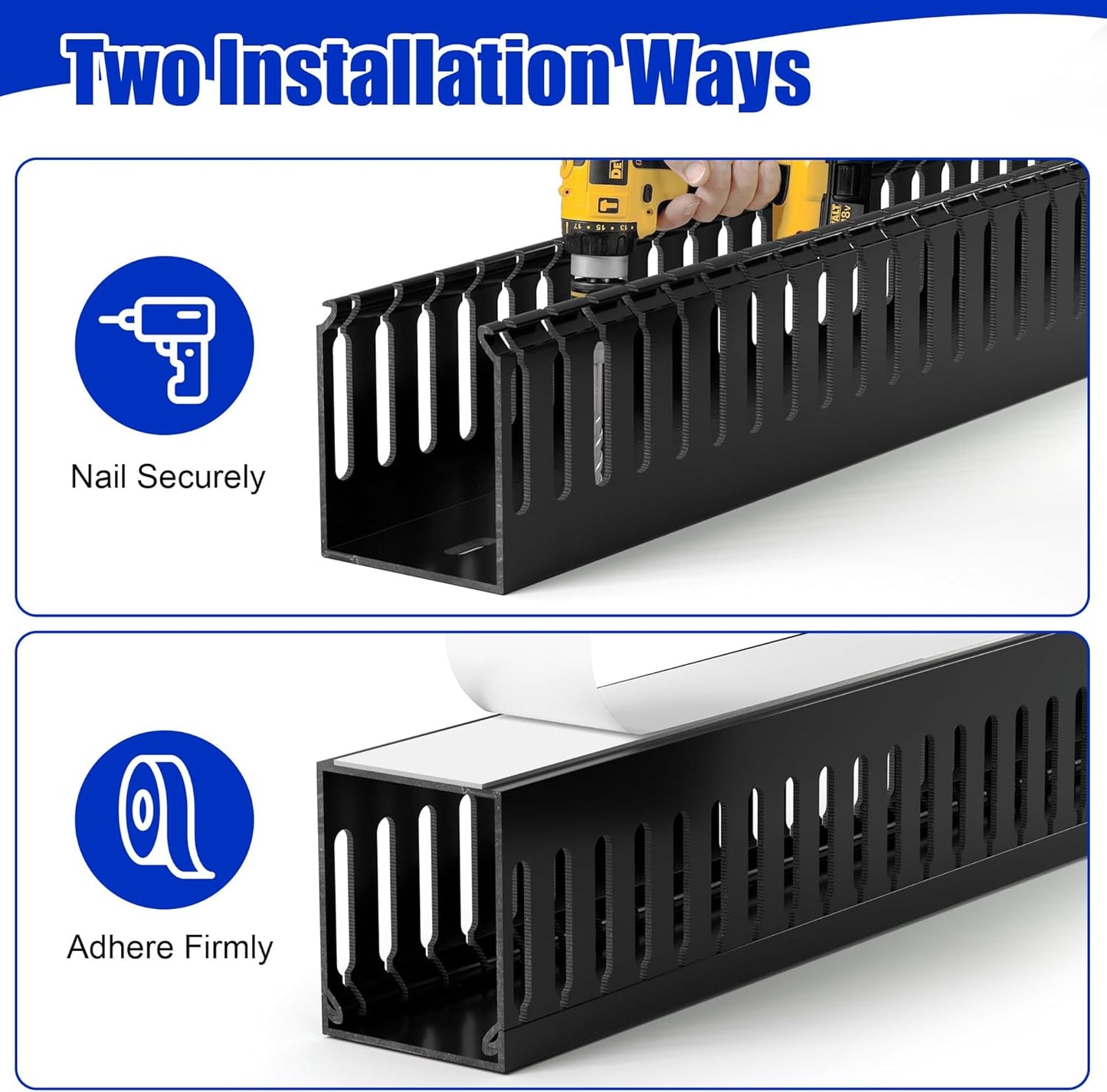 ZhiYo 2 x 2in Professional Server Rack Cable Management Raceway, 99in (6X L16.5in) Cable Raceway Kit, Electrically Safe PVC Open Slot Wire Raceway for Under Desk/Computer/Network Cords, Black