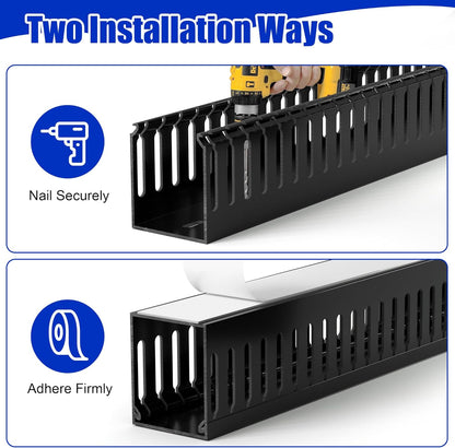 ZhiYo 2 x 2in Professional Server Rack Cable Management Raceway, 99in (6X L16.5in) Cable Raceway Kit, Electrically Safe PVC Open Slot Wire Raceway for Under Desk/Computer/Network Cords, Black