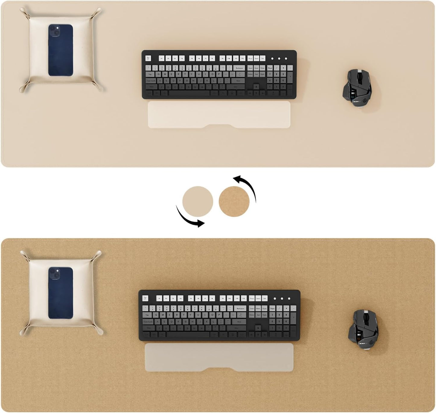 DAWNTREES Dual Sided Desk Mat,Leather Desk Pad,Cork Desk Mat Protector,with PU Leather Valet Tray Organizer,Large Mouse Pad,Desk Writing Pad for Office and Home(Dark Green 31.5"x15.8")