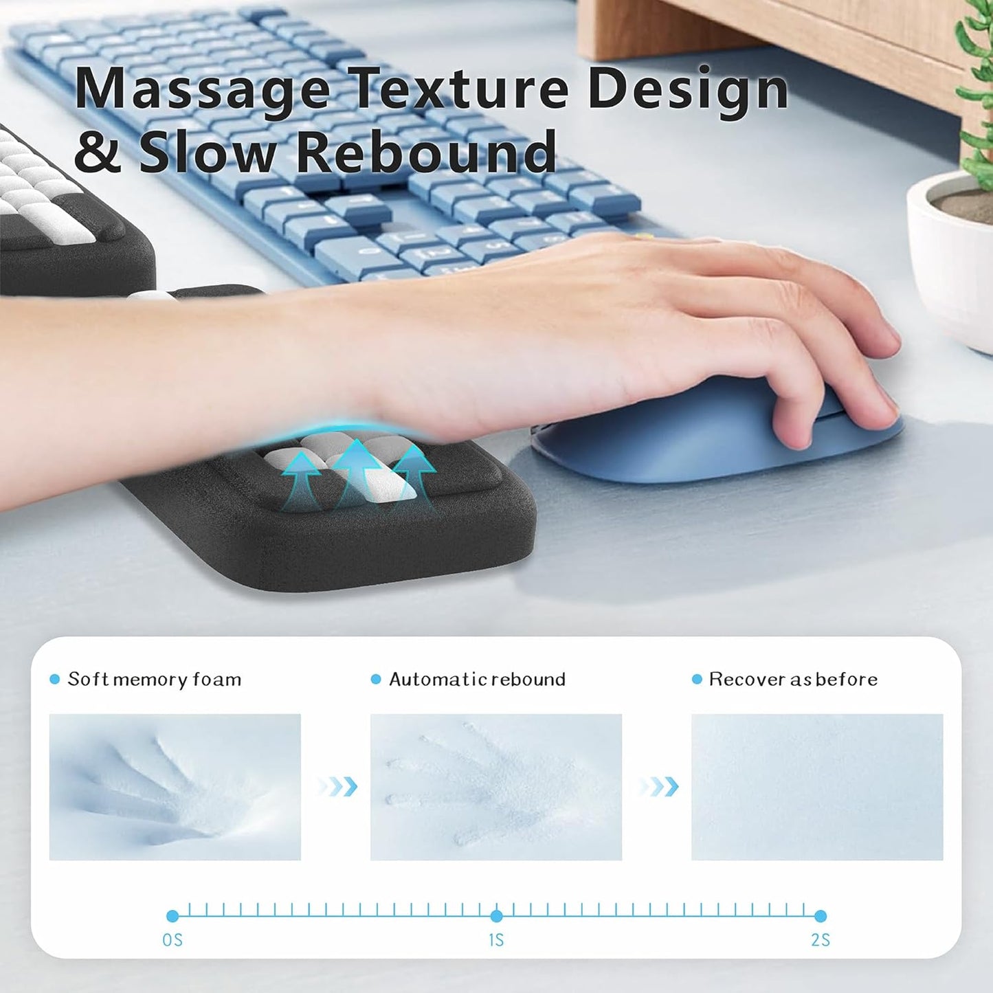 MEKASS Keyboard Wrist Rest, Ergonomic Wrist Pad, Soft Memory Foam Keyboard Hand Rest with Non-Slip Base, Easy Typing, Pain Relief, Comfort Support for Office Work Gaming Computer Accessories (Black)