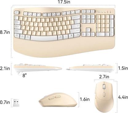 Wireless Keyboard and Mouse Combo,2.4G Full Size Wave Keys Ergonomic Keyboard with Wrist Rest for Natural Typing, 3 DPI Adjustable Ergonomic Silent Mouse for Computer/Laptop/Windows/Mac (Gray)