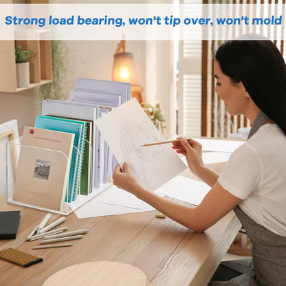 Suzile Clear Acrylic Magazine File Holder with Vertical Compartments Desk Organizer Book Rack for Desk Sorter Paper Folder Office Accessories(Clear,14.2 x 7.2 x 6.5 Inch)