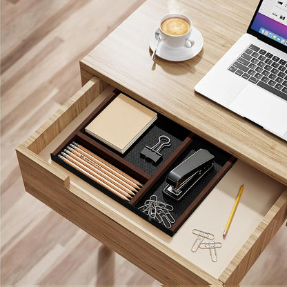 Desk Drawer Organizer Tray With Removable Magnetic Wooden Strip,Freely Adjustable Space,Made of Aluminum and Walnut,Valet Tray for Mens,Desk Accessories for Office/Home/Nightstand