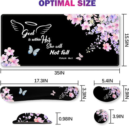 ArtSo Upgraded Wrist Rest Support for Mouse Pad & Keyboard, Ergonomic Gel Mousepad Non-Slip Rubber Base Home,Office Pain Relief, Easy Typing Cushion Neoprene, Soft Memory Foam, Purple Heart Butterfly
