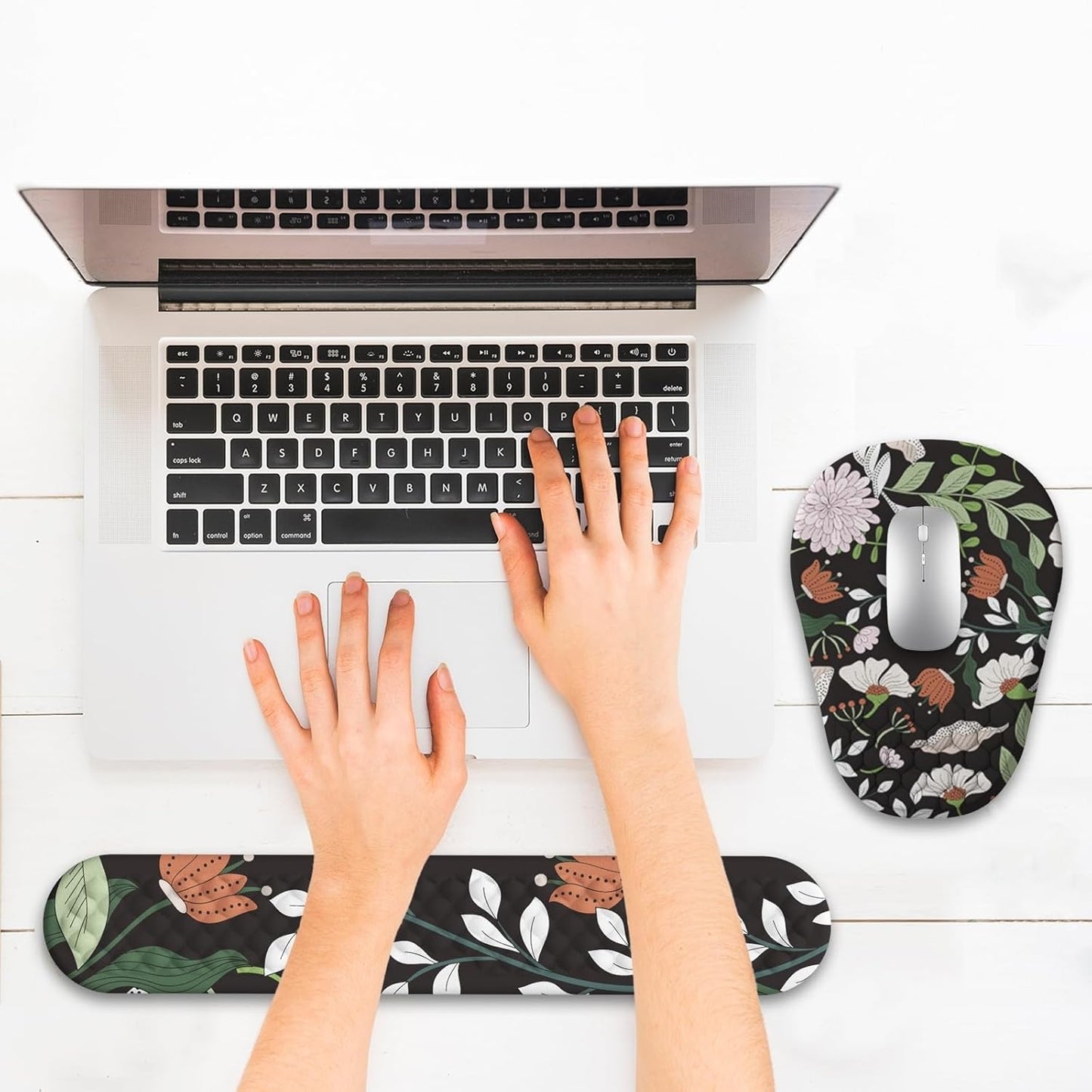 Ergonomic Mouse Pad and Keyboard Wrist Rest with Massage Design, Space-Saving Mouse Pad Wrist Support, Memory Foam Wrist Rest with Non-Slip PU Base for Computer Desk, Black