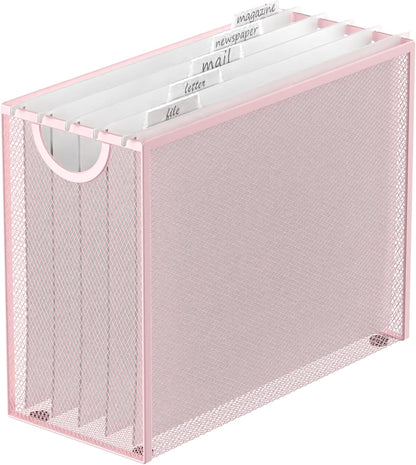 Sinboun Hanging File Organizer Letter-Size File Holder Filing Box Includes 5 Hanging Folders - Metal Mesh Magazine Letter Storage Cabinets File Cart for Office Home School, No Assembly Required