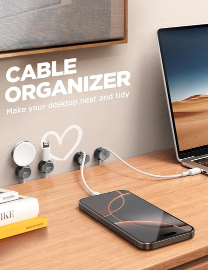 8Pack Cord Organizer [Dual Spring & Clasp, Max Secure] Cable Clips - Chfeila Cable Management, Adhesive Phone Charging Wire Holder for Nightstand/Wall, Home Office Desk Accessories Decor Essentials