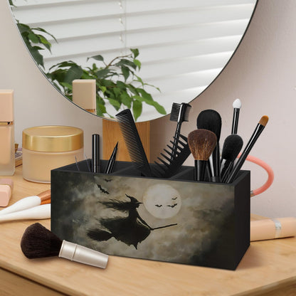 Gothic Office Decor Black Wooden Pen Pencil Holder for Desk Accessories, Dark Gothic Witchy Aesthetic Wood Makeup Brush Toothbrush Holder Organizer for Vanity Bathroom