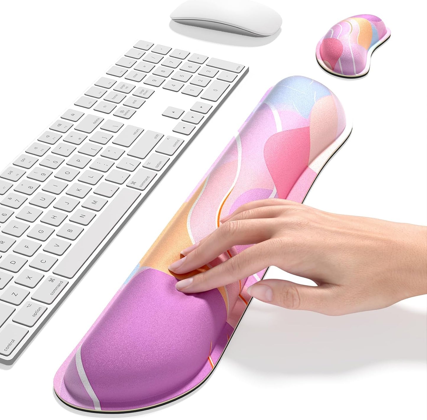 Dapesuom Enlarge Keyboard Wrist Rest, Memory Foam Wrist Cushion for Desk Mats Support, Cute Pain Relief Keyboard Mouse Pad Rests Set with Non-Slip Base for Gaming Laptop Office Computer, Green Leaf
