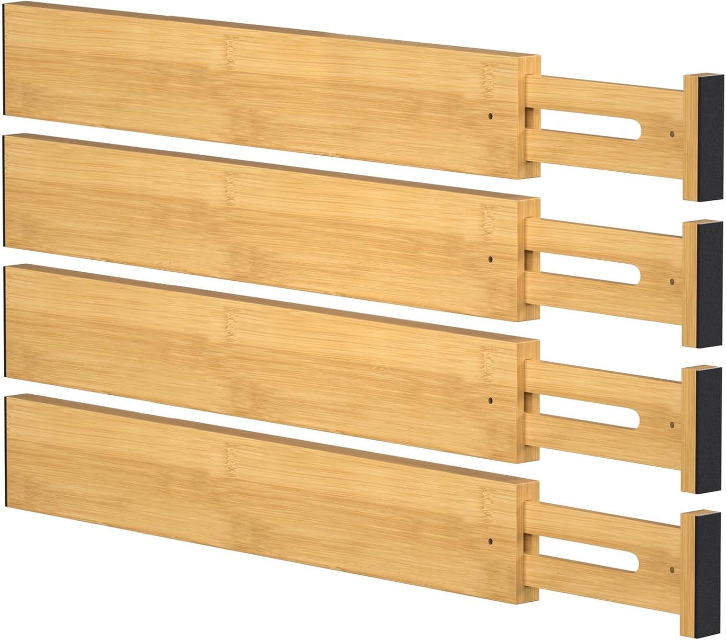 Bamboo Drawer Dividers,17-22" Adjustable Kitchen Drawer Organizer for Clothes,4 Pack Expandable Drawer Organization Separators for Bedroom,Bathroom,Dresser and Office,Natural