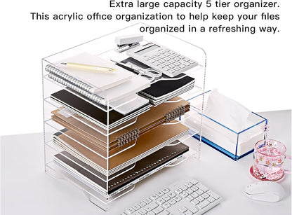 HeZone Paper Organizer Letter Tray, Clear Acrylic Paper Tray, School Teacher Office Supplies Organization, Stackable Desk File Organizer, Classroom Decor and Accessories-2 Pack…