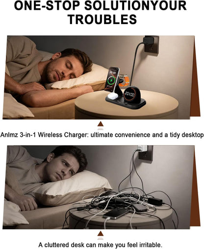 Wireless Charging Station with Clock,6-in-1 Charging Stand for Multiple Devices for iPhone 17 16 15 14 13 12 Pro Max, Apple Watch, Airpods, Bluetooth Speaker + RGB Light