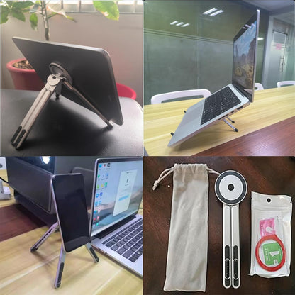 Laptop Stand for Desk, Adjustable Aluminum Alloy Magnetic Foldable Phone Stand, 8 Level Height Adjustable Laptop Stand, 3 in 1 Computer Riser for Phone, Tablet and Laptop