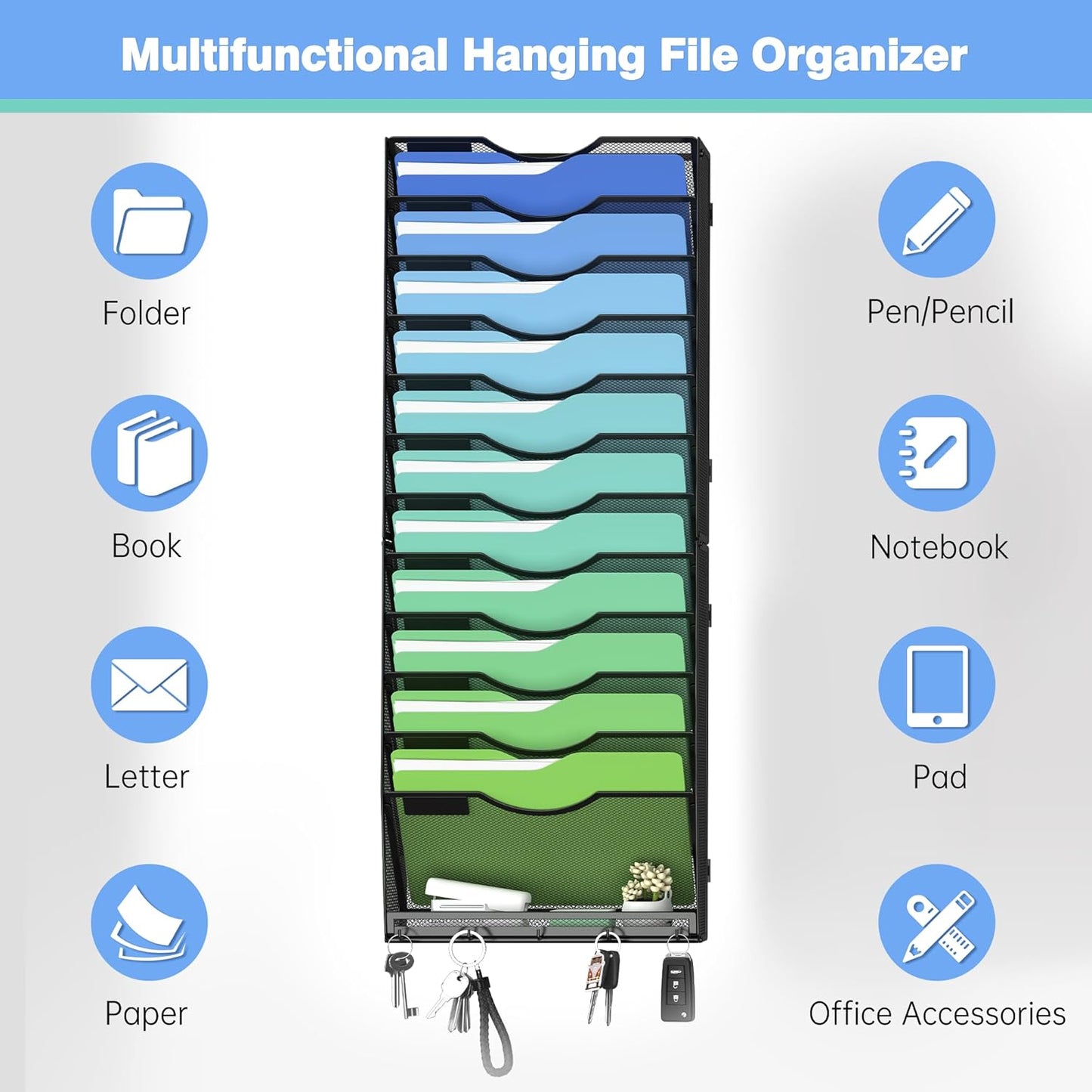 Kuntine.B Wall File Organizer Office Hanging Magazine Holder Wall File Organizer for Office Home (Black, 5 Tier)