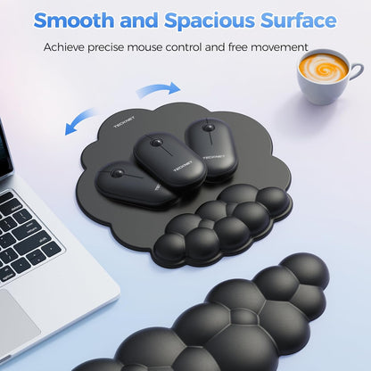 TECKNET Cloud Mouse Pad with Wrist Rest, Ergonomic Cloud Wrist Rest with Non-Slip Base, PU Leather Memory Foam Mouse Pad Wrist Support for Keyboard and Mouse, Pain Relief for Typing, Gaming, White