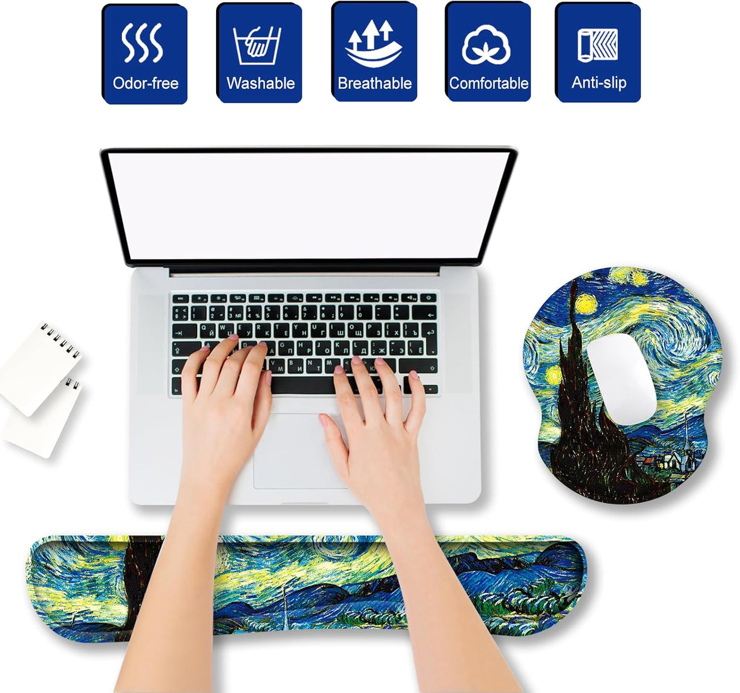 ArtSo Upgraded Wrist Rest Support for Mouse Pad & Keyboard, Ergonomic Gel Mousepad Non-Slip Rubber Base Home,Office Pain Relief, Easy Typing Cushion Neoprene, Soft Memory Foam, Purple Heart Butterfly