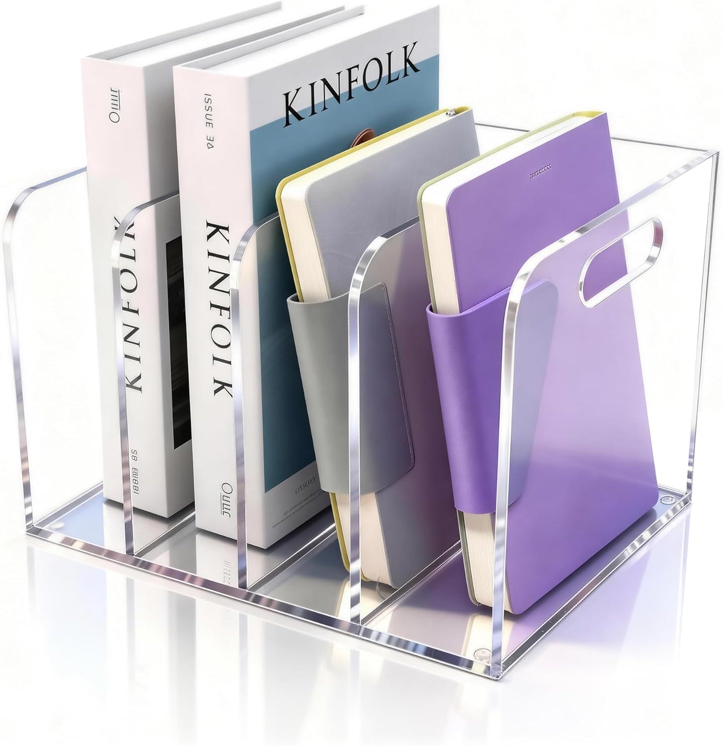 Acrylic Magazine File Holder, 3 Vertical Compartments Desk Document Sorter Organizer, Clear Folder Rack Binder for Office/Documents/Classroom, for Home, Tablet, Magazines, Books & Accessories