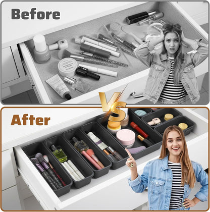 9 Pcs Stackable Drawer Organizer Trays Set, Versatile Desk and Vanity Drawer Organizer Trays, Storage Bins for Makeup, Bathroom, Bedroom, Kitchen and Office Stackable Storage Trays