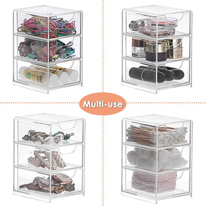 BTSKY 1 Pack Small Acrylic Storage Organizer with Drawers, 3-Layer Clear Desktop Organizer for Office Supplies Mini Storage Box with Drawers for Desk, Desktop Makeup Drawer Jewelry Storage Box