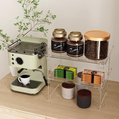 STARLATTA 2 Pcs Cabinet Organizer Shelf, Stackable Kitchen Counter Shelves, Spice Rack,Countertop Organizers, Clear Plastic Storage Shelves Rack for Makeup,Bathroom,Cupboard,Desk,Pantry Organization